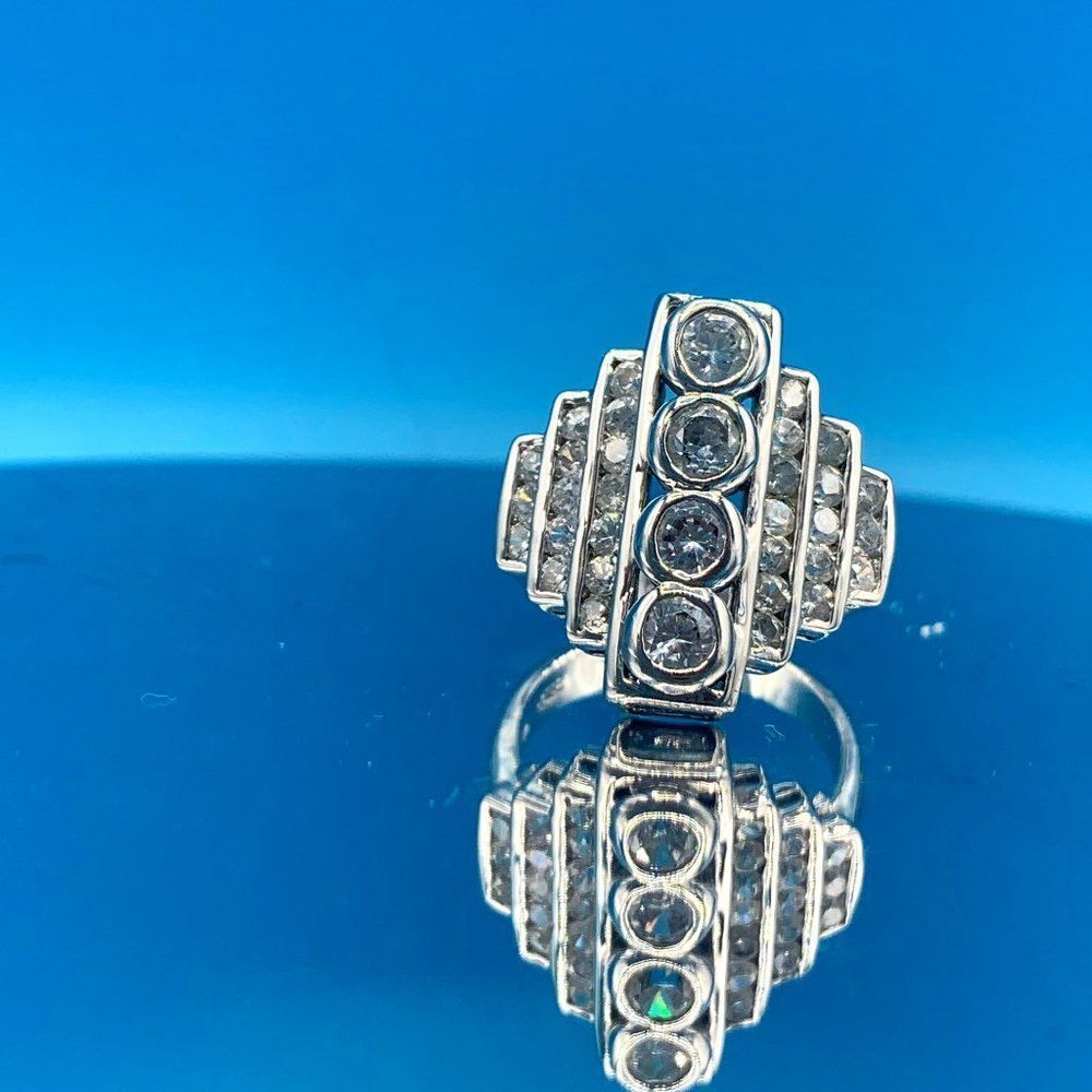 Genuine Vintage Sterling Silver Modernist Cubic Zirconia Ring